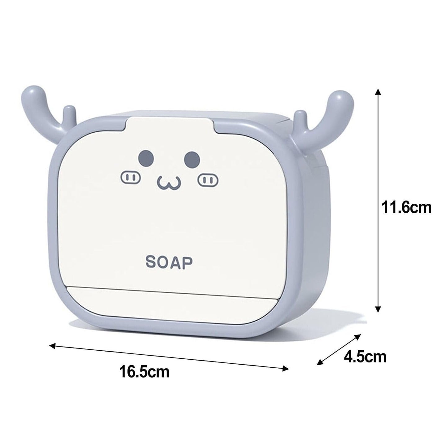 Soap dispenser with cartoon design and dimensions on a white background