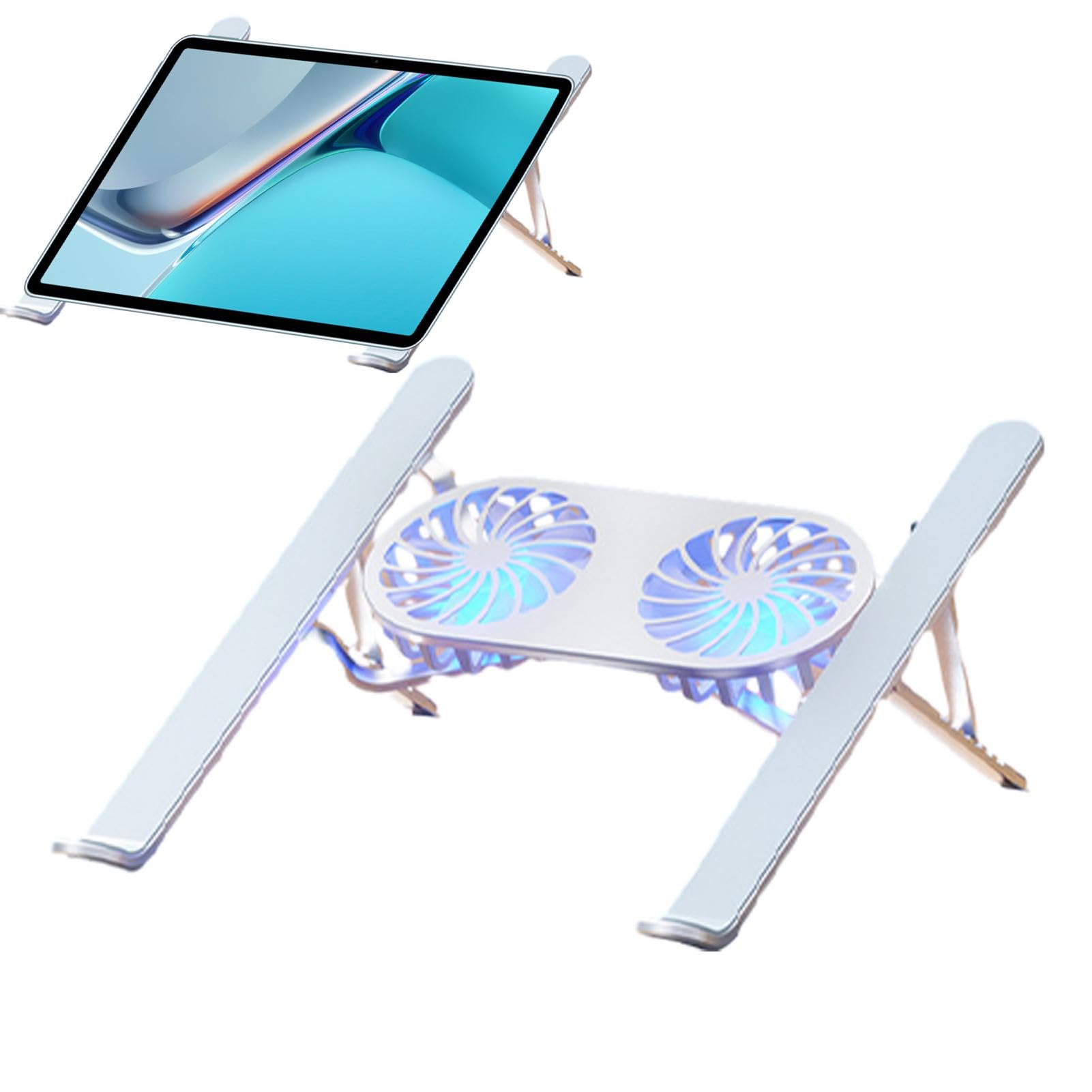 Tablet on a cooling laptop stand with dual fans on a white background