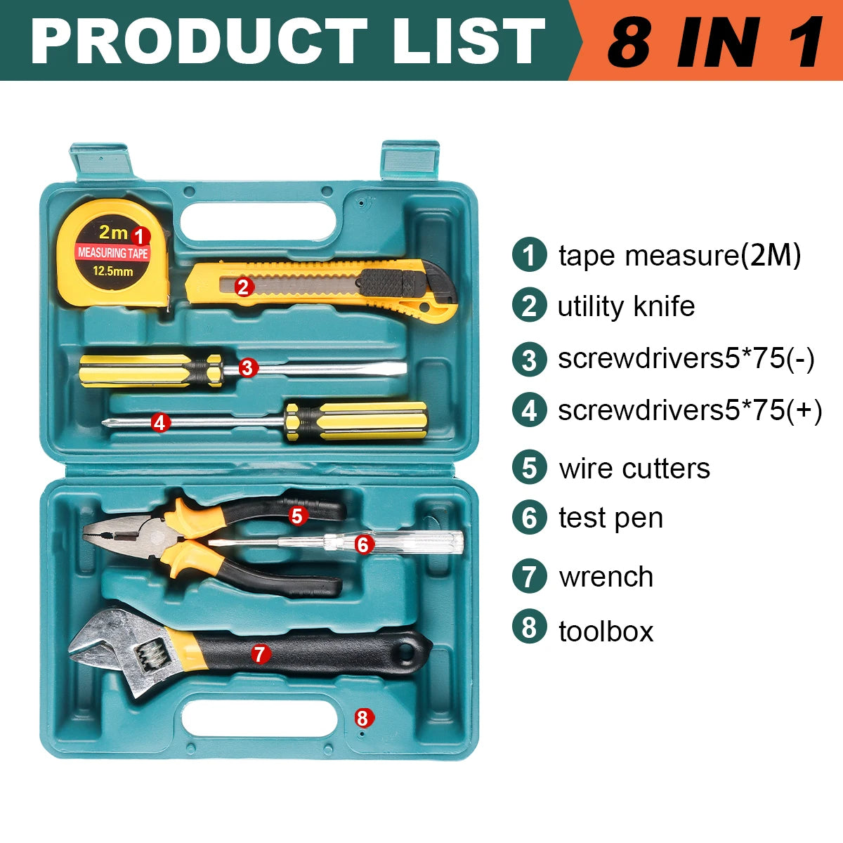 Compact and portable Tool Kit with durable tools in organized storage case